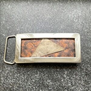 Brass and Silvertone Handmade Geometric Belt Buckle